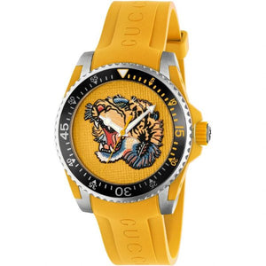 Gucci Dive Tiger Yellow Dial Yellow Rubber Strap Watch For Men - YA136317 Buy Now By Gucci