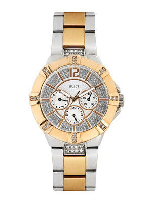 Guess Vista Analog Diamonds Silver Dial Two Tone Steel Strap Watch for Women - W0024L1 Buy Now By Guess