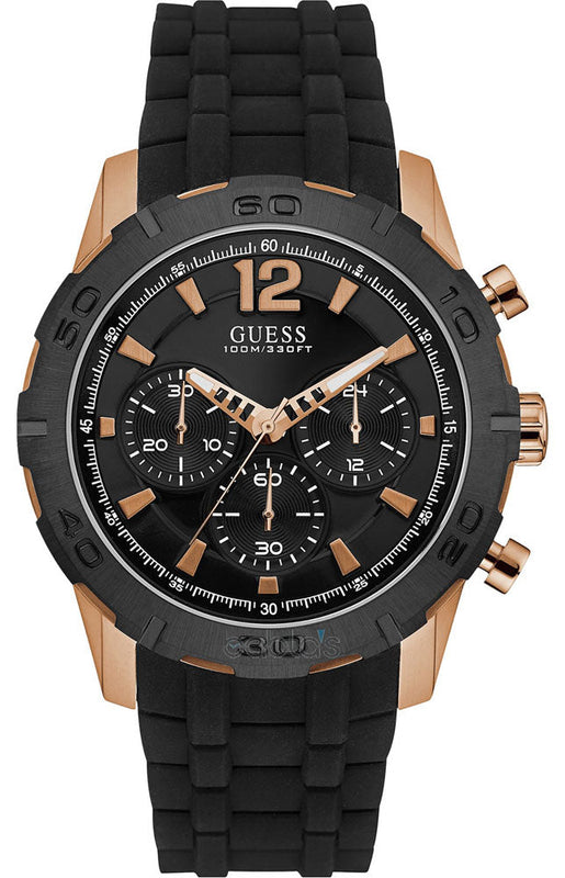 Guess Caliber Chronograph Black Dial Black Rubber Strap Watch for Men - W0864G2 Buy Now By Guess