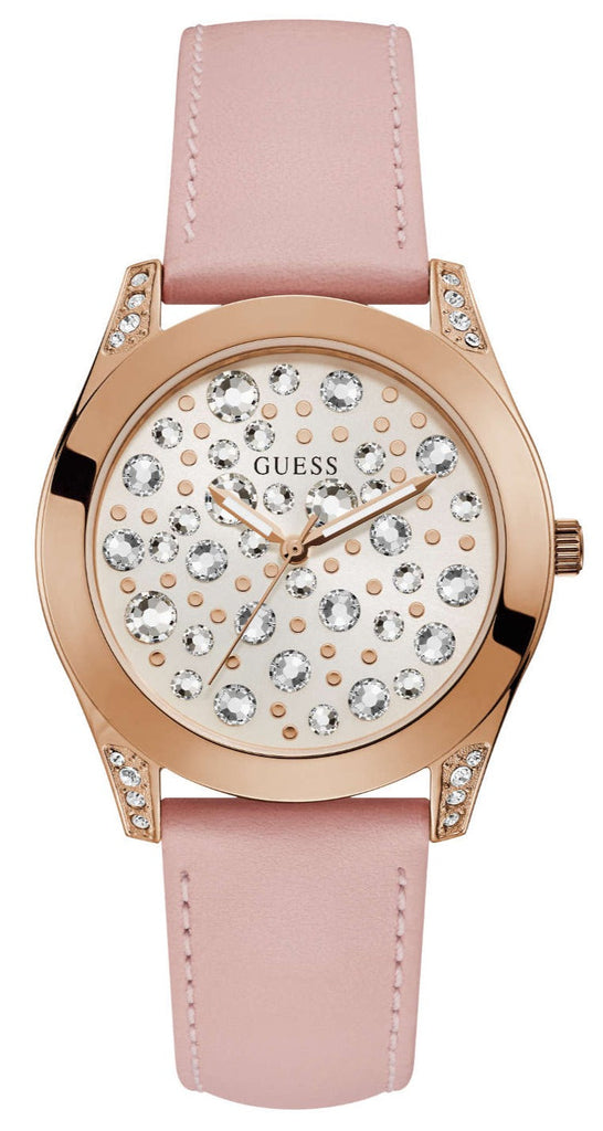 Guess Wonderlust Beige Dial Pink Leather Strap Watch for Women - W1065L1 Buy Now By Guess