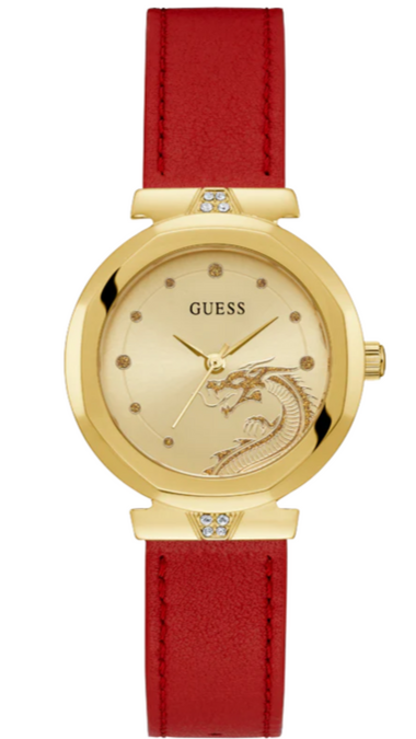 Guess Trend Dragon Gold Dial Red Leather Strap Watch For Women - GW0646L1 Buy Now By Guess