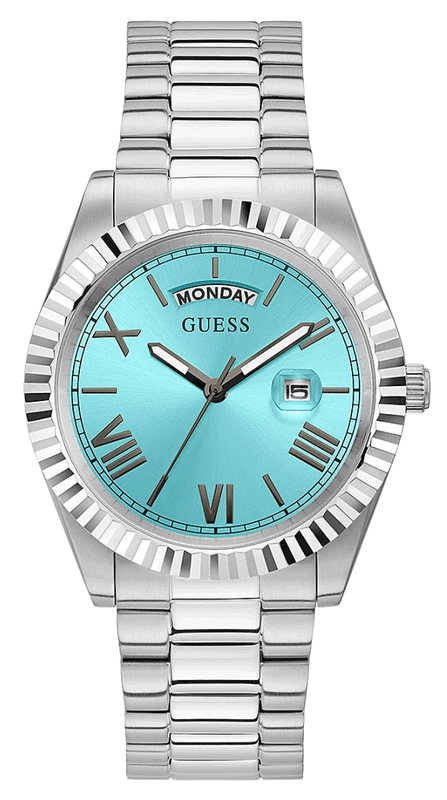 Guess Connoisseur Turquoise Dial Silver Steel Strap Watch for Men - GW0265G11 Buy Now By Guess