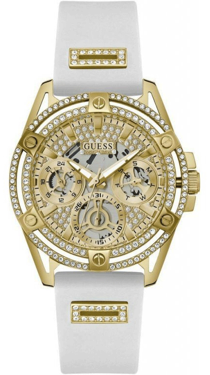 Guess Queen Quartz Gold Dial White Silicone Strap Watch For Women - GW0536L2 Buy Now By Guess