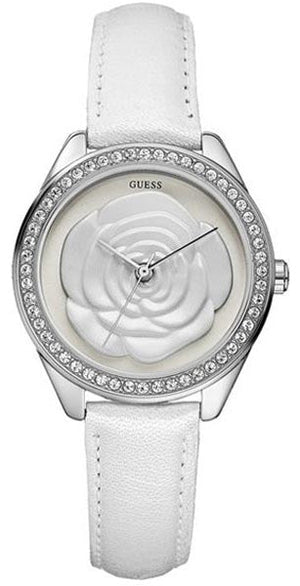 Guess Rosette Analog White Dial White Leather Strap Watch For Women - W75043L1 Buy Now By Guess