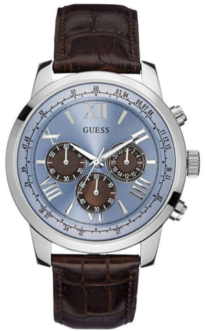 Guess Horizon Chronograph Analog Blue Dial Brown Leather Strap Watch For Men - W0380G6 Buy Now By Guess