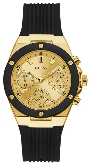 Guess Athena Gold Dial Black Rubber Strap Watch For Women - GW0030L2 Buy Now By Guess