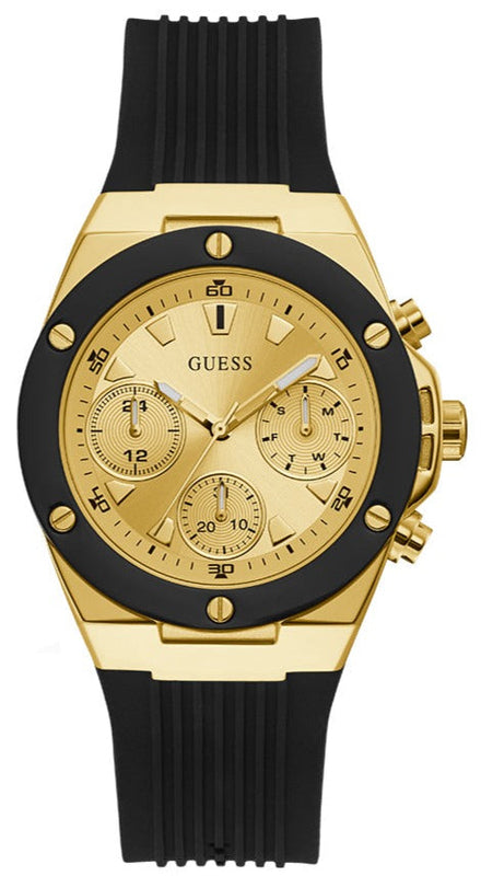 Guess Athena Gold Dial Black Rubber Strap Watch For Women - GW0030L2 Buy Now By Guess