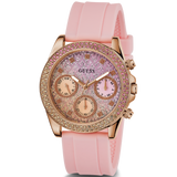 Guess Sparkling Chronograph Crystals Pink Dial Pink Silicone Strap Watch For Women - GW0032L4 Buy Now By Guess