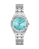 Guess Cosmo Diamonds Turquoise Dial Silver Steel Strap Watch for Women - GW0033L7 Buy Now By Guess