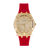 Guess Cosmo Diamonds Gold Dial Red Rubber Strap Watch for Women - GW0034L6 Buy Now By Guess