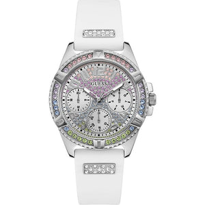 Guess Frontier Diamonds Silver Dial White Rubber Strap Watch for Women - GW0045L1 Buy Now By Guess