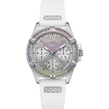 Guess Frontier Diamonds Silver Dial White Rubber Strap Watch for Women - GW0045L1 Buy Now By Guess