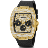 Guess Phoenix Multifunction Crystals Gold Dial Black Silicone Strap Watch For Men - GW0048G2 Buy Now By Guess