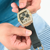 Guess Phoenix Multifunction Crystals Gold Dial Black Silicone Strap Watch For Men - GW0048G2 Buy Now By Guess