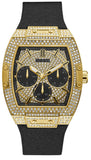 Guess Phoenix Multifunction Crystals Gold Dial Black Silicone Strap Watch For Men - GW0048G2 Buy Now By Guess