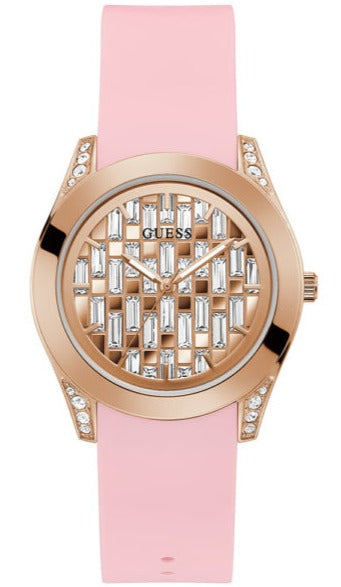 Guess Clarity Gold Dial Pink Silicone Strap Watch for Women - GW0109L2 Buy Now By Guess