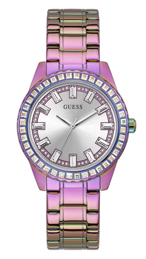 Guess Sparkler Silver Dial Purple Steel Strap Watch For Women - GW0111L5 Buy Now By Guess