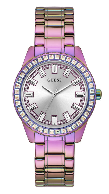 Guess Sparkler Silver Dial Purple Steel Strap Watch For Women - GW0111L5 Buy Now By Guess