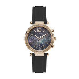 Guess Solstice Diamonds Black Mother of Pearl Dial Black Rubber Strap Watch for Women - GW0113L2 Buy Now By Guess
