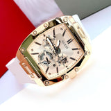 Guess Phoenix Multifunction Gold Dial White Leather Strap Watch for Men - GW0202G6 Buy Now By Guess