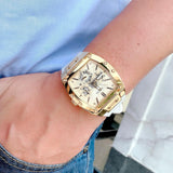 Guess Phoenix Multifunction Gold Dial White Leather Strap Watch for Men - GW0202G6 Buy Now By Guess
