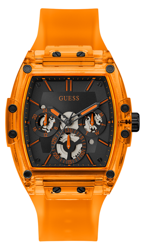 Guess Phoenix Multifunction Black Dial Orange Rubber Strap Watch For Men - GW0203G10 Buy Now By Guess