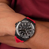 Guess Mainline Multifunction Crystals Black Dial Red Silicone Strap Watch For Men - GW0208G6 Buy Now By Guess