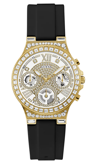 Guess Moonlight Crystals Silver Dial Black Silicone Strap Watch For Women - GW0257L1 Buy Now By Guess