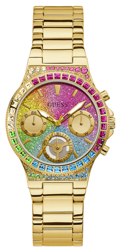 Guess Sugarrush Quartz Multicolor Dial Gold Steel Strap Watch For Women - GW0258L1 Buy Now By Guess