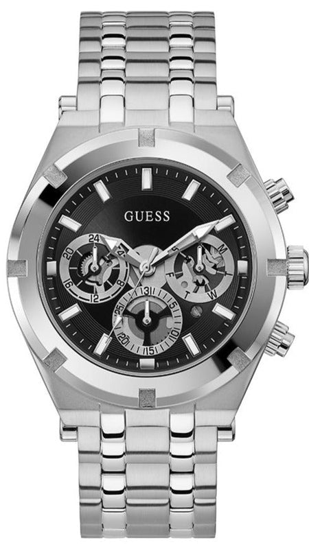 Guess Continental Black Dial Silver Steel Strap Watch for Men - GW0260G1 Buy Now By Guess