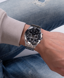 Guess Continental Black Dial Silver Steel Strap Watch for Men - GW0260G1 Buy Now By Guess