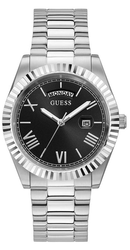 Guess Connoisseur Black Dial Silver Steel Strap Watch for Men - GW0265G1 Buy Now By Guess