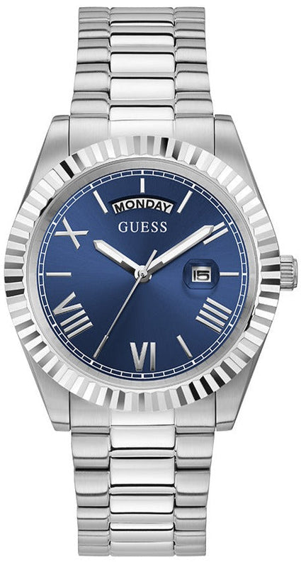 Guess Connoisseur Blue Dial Silver Steel Strap Watch for Men - GW0265G7 Buy Now By Guess
