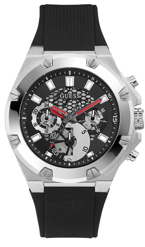 Guess Third Grear Multi Function Black Dial Black Rubber Strap Watch for Men- GW0334G1 Buy Now By Guess
