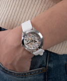 Guess Wanderlust Crystals Silver Dial White Rubber Strap Watch for Women - W1059L1 Buy Now By Guess