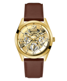 Guess Multifunction Chronograph Gold Dial Brown Leather Strap Watch For Men - GW0389G5 Buy Now By Guess