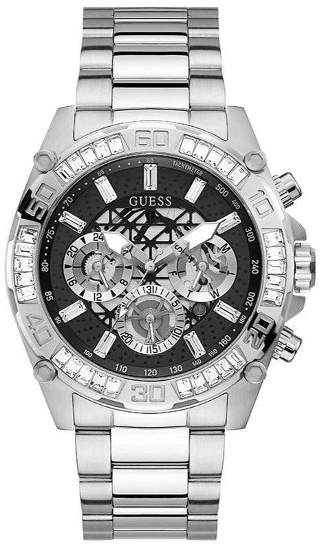 Guess Trophy Chronograph Diamonds Black Dial Silver Steel Strap Watch for Men - GW0390G1 Buy Now By Guess
