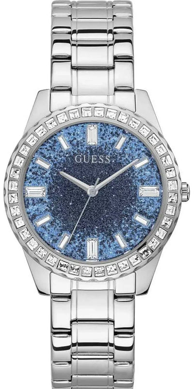 Guess Glitter Burst Diamonds Blue Dial Silver Steel Strap Watch for Women - GW0405L1 Buy Now By Guess