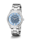 Guess Glitter Burst Diamonds Blue Dial Silver Steel Strap Watch for Women - GW0405L1 Buy Now By Guess