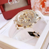 Guess Heiress Diamonds Gold Dial White Rubber Strap Watch for Women - GW0407L2 Buy Now By Guess