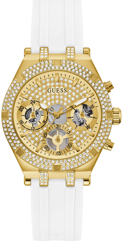 Guess Heiress Diamonds Gold Dial White Rubber Strap Watch for Women - GW0407L2 Buy Now By Guess