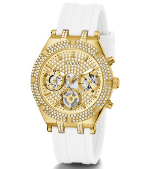 Guess Heiress Diamonds Gold Dial White Rubber Strap Watch for Women - GW0407L2 Buy Now By Guess