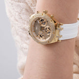 Guess Heiress Diamonds Gold Dial White Rubber Strap Watch for Women - GW0407L2 Buy Now By Guess