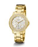 Guess Crown Jewel Diamonds White Dial Gold Steel Strap Watch for Women - GW0410L2 Buy Now By Guess