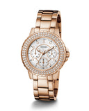 Guess Crown Jewel Multifunction Diamonds White Dial Rose Gold Steel Strap Watch For Women - GW0410L3 Buy Now By Guess