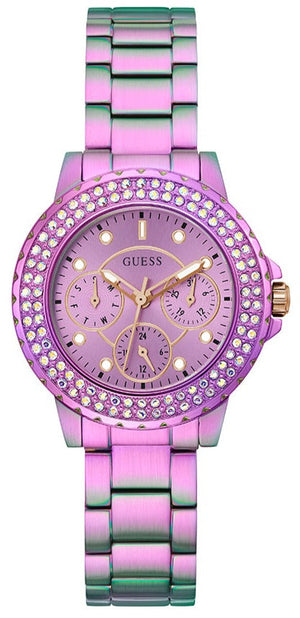 Guess Crown Jewel Diamonds Purple Dial Purple Steel Strap Watch for Women - GW0410L4 Buy Now By Guess