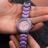 Guess Crown Jewel Diamonds Purple Dial Purple Steel Strap Watch for Women - GW0410L4 Buy Now By Guess
