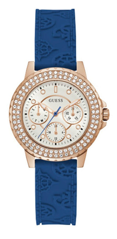 Guess Crown Jewel Diamonds White Dial Blue Rubber Strap Watch for Women - GW0411L2 Buy Now By Guess