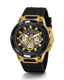 Guess Matrix Multifunction Gold Dial Black Rubber Strap Watch For Men - GW0423G2 Buy Now By Guess