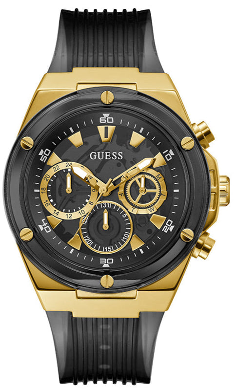 Guess Poseidon Chronograph Black Dial Black Silicone Strap Watch For Men - GW0425G1 Buy Now By Guess